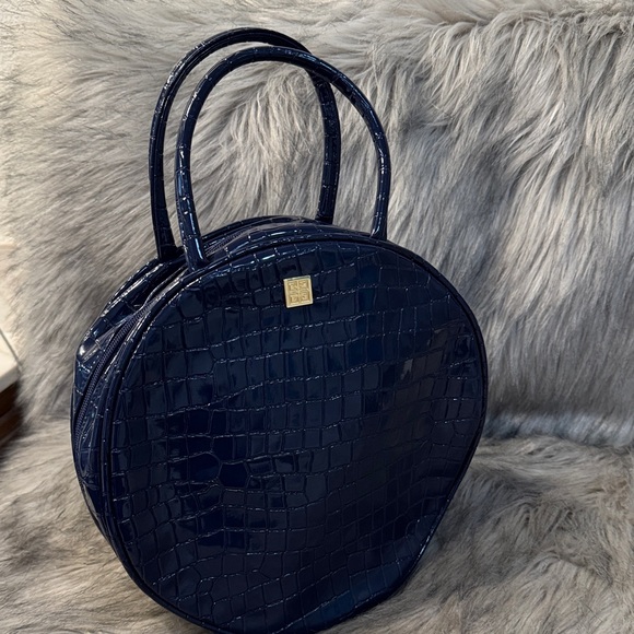 Givenchy Handbags - Vintage Givenchy Elegant Navy Blue Croc-Embossed Makeup Bag
